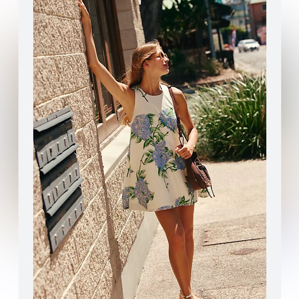 freepeople Floral Sleeveless Top - Cream and Blue